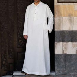 Ethnic Clothing 2024 Muslim Men Jubba Thobe Long Sleeve Hooded Breathable Robes Robe Loose Dubai Saudi Arab Kaftan Clothes