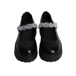 Dress Shoes Casual Fashion Crystal Mary Janes Cosy Thick Sole Chunky Heel Solid Women Round Toe Platform Med Heels Zapatos Mujer