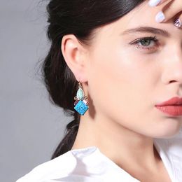 Dangle Earrings Fashion Bohemia Blue Synthetic Stone Flower/Fish/ Tear Drop For Women Jewelry Korean Style Wholesale Lots Bulk