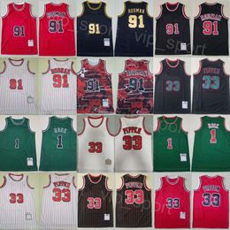 Retro Basketball Dennis Rodman Jersey 91 Man Vintage Derrick Rose 1 Scottie Pippen 33 Stripe Embroidery Pure Cotton Athletic Wear Throwback Shirt Good Quality