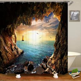 Shower Curtains Curtain Sunset Dusk Beach Scenery Seaside Cave 3D Printing Polyester Waterproof Home Decor