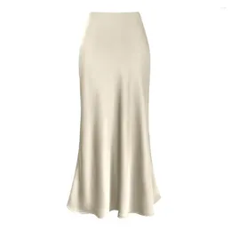 Skirts Women High Waist Skirt Fishtail Long Elegant Faux Silk Satin For A-line Office Lady Solid