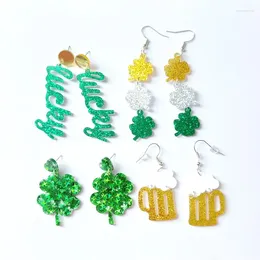 Dangle Earrings St. Patrick's Day Green Irish Festival Lucky Sparkling Acrylic Clover Grass Beer Decorative Gift