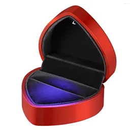 Jewelry Pouches Vosarea LED Lighted Heart Shape Storage Proposal Ring Box For Wedding Anniversay Valentines Day (Red)