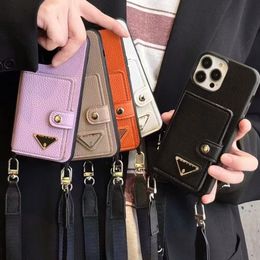 Women Crossbody Phone Case Designer iPhone Case for iPhone 15 Pro Max 14 Pro 13 12 11 Pro Max 14promax 15 Plus Case Card Holder Triangle P Wallet Mobile Cover Lanyard