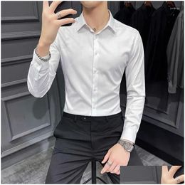 Mens Dress Shirts And Blouses For Men Formal Man Tops Plain Clothing Red Long Sleeve Business Muscle Aesthetic Slim Fit Korean Style C Otudo