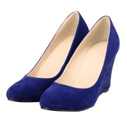 Pumps New Women Spring Autumn Dress Flock Pumps Fashion Comfortable Casual Female Wedge High Heels Work Slip On Red Blue Shoes F0164