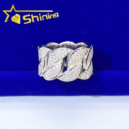 Designer Jewelry Hot Selling VVS Ready to Ship Sterling Silver S925 Fashion Cuban Link Design Hip Hop Iced Out D-VVS Moissanite Diamond Men Ring