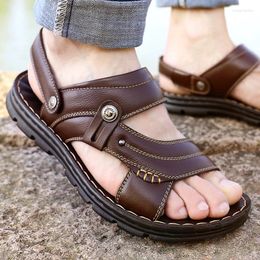 Slippers Summer Men's Sandals Outdoor Toe Genuine Leather Slipper Thick Soled Beach Shoes Camping Outing Sapato Masculino