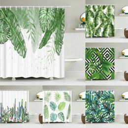 Shower Curtains Waterproof Curtain Green Plant Leaf Leaves Polyester Fabric 3D Printing Bathroom For Decor With Hooks