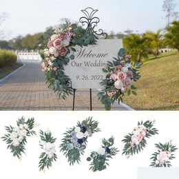 Dried Flowers Yan Artificial Wedding Arch Kit Boho Dusty Rose Blue Eucalyptus Garland Drapes For Decorations Welcome Sign 230613 Dro Dhi8U