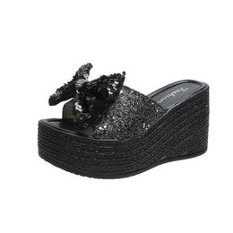 Slippers 2022 New Hot Sales Summer Wedges Women Thick Heels Bottom Flip Flops Slip-resistant High-heeled Shoes Bow012490 H240322