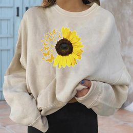 Women's T Shirts T-shirt Sunflower Print Baggy T-shirts Casual Tee-shirt All-match Tops Long-sleeved O-neck Outfit Summer Y2k Sportswear