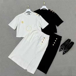 Shirt Split Dresses Set Letter Skirt Metal Button Decoration Gold Letters Print Dresses