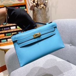 22cm Brand mini bag luxury clutch bag designer handbag handmade stitching swifit leather grey beige light yellow cream many colors to choose fast delivery