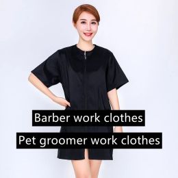 Tools Pet Groomer Waterproof Work Clothes Barber Non Stick Hair Anti Static Overalls Beautician Short Sleeve Breathable Uniform Y0610