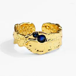 Cluster Rings Fashion Design Texture Irregular Concave Convex Ring Exquisite Blue Zircon Gold Plated Charm Women Cocktail Party Jewelry