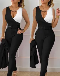 Women's Two Piece Pants 2024 Summer Casual Sexy Style For Women Set Elegant Fashion Colorblock Chain Decor Tank Top & High Waist