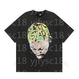 American fashion brand Abstract body adopts fun print vintage high quality double cotton designer casual short sleeve T-shirts for men and women M-37