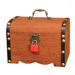 Jewellery Pouches Kids Wooden Piggy Bank Retro Money Storage Box With Lock Cash Coins Saving Collection Protector Gift Home Decor