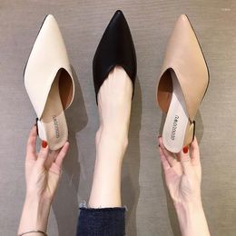 Lady Slippers 535 Shoes High-heeled Pointed Toe Med Womens Outdoor Pantofle Slides Square Heel 2024 Cover Summer Block PU Sewing Fab 5