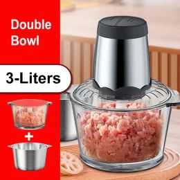 Grinders Food Processor with 2 Bowls, Electric Meat Chopper & Vegetable Grinder, Stainless Steel Bowl and Glass Bowl, 2 Speed, 300W