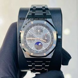 Automatic Watch Black Luxury Series Royal Ceramic Calendar 41mm Mechanical Transparent Movement Multifunctional Lunar Phase Display
