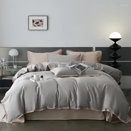 Bedding Sets 2024 Long-staple Cotton Four-piece Bed Linen Est Plain Colour Simple Nordic Style Fashion Pink Grey Khaki
