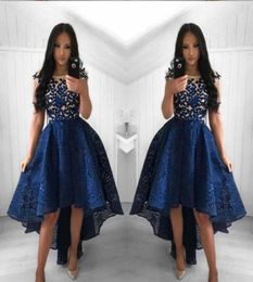 New Navy Blue Cocktail Dresses 2019 Arabic Dubai Style High Low Lace Formal Club Wear Homecoming Prom Party Gowns Plus Size Custom9614532