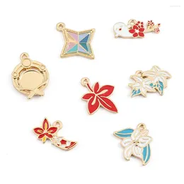 Charms 10Pcs/lot Game Genshin Impact Primogem Cartoon Hutao Figure Metal Cosplay Enamel Pendant For Women DIY Earrings Jewelry Handmade