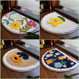 Carpets Small Flower Mat Mesh Red Floor Multicolor Mixing Absorbent Carpet Household Tools Kitchen Simple Half Round 40x60cm