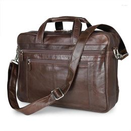 Bag Vintage Large Capacity Coffee Genuine Leather Men Messenger Bags Business Travel 15.6'' Laptop Briefcase Portfolio #M7319