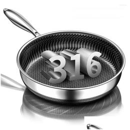 Pans Frying Pan 316 Stainless Steel Wok Double-Sided Honeycomb Skillet Drop Delivery Home Garden Kitchen Dining Bar Cookware Otaoy