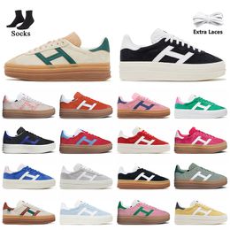 New Women Designer Casual Shoes Bold Platform Sneakers Cream Collegiate Green Black White Wild Pink Glow Gum Top Quality Leather Suede Upper Flat Trainers Size 36-40