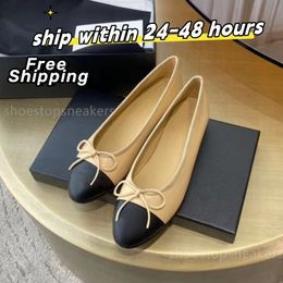 2024 Ladies Ballet Shoes Paris Luxury Black Beige Ballet Flats Shoes Women Brand Quilted Genuine Leather Slip on Ballerina Round Toe Lady Dress Shoes Free Shipping