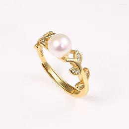 Cluster Rings HOYON Real Natural Pearl Ring Gold Branches Deisgn Pure S925 Silver Original Jewellery Women Prong Setting Birthday Party Gifts