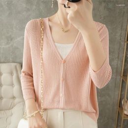 Women's Knits Spring And Summer Plus Size Knitted Cardigan Top Short Ice Silk Thin Sunscreen Loose Air Conditioning