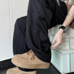 Men's Pants Men Casual Trousers Wide Leg Cargo With Drawstring Waist Multi Pockets For Comfort In Spring Summer Fall