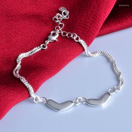 Charm Bracelets Elegant Fashion Wedding Bracelet 925 Sterling Silver SilverChunky Chain Double Heart For Women Girl Bride Gift