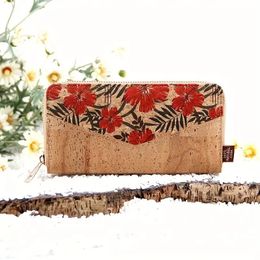 2pcs Wallets Women Cork Leather Flower Pathwork Plain Large Capacity Multifunctional Long Credit Card Holder