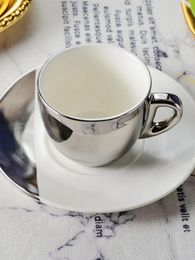 Cups Saucers Simplified Ceramic Silver Coffee Cup And Dish Set Comes With A Porcelain Spoon 200ml European Afternoon Tea Plated