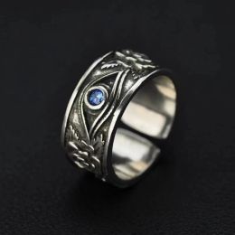 Egyptian Pharaoh Blue Eye of Horus Open 14K Black Gold Ring Mens Retro Domineering Ethnic Trend Jewelry Anniversary Gift