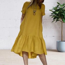 Casual Dresses A-line Dress Ruffle Splicing Design Hem Patchwork Women's Summer O Neck Short Sleeves Knee