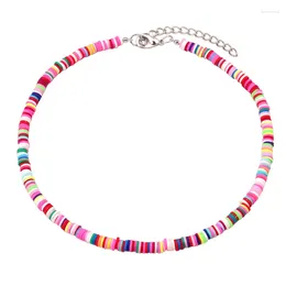 Chains Ethnic Style Round 6mm Mixed Colour Soft Ceramic Necklace With Collarbone Chain YLQ10340