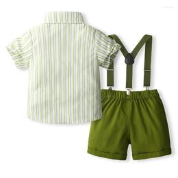 Clothing Sets Baby Boy Summer Shorts Outfits Toddler Gentleman Suit Short Sleeve Striped Shirt Bowtie Solid Color Suspender