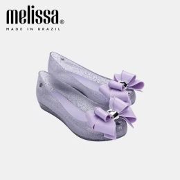 Sandals New Melissa Women's Beach Shoes Summer 2023 Ladies Fish Mouth Sandals Adult Girls Bow Knot Flat Single Shoes SM126