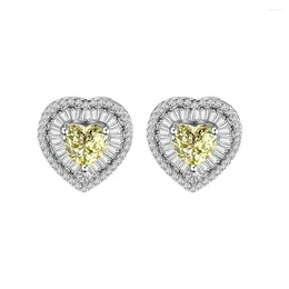 Stud Earrings Zhenchengda Heart Shaped 7mm Light Yellow Main Diamond 925 Sterling Silver For Girls Non Fading