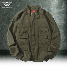 Spring Autumn Cargo Jacket Man Military Tactical Jacket American Multi-pocket Jacket Japan Retro Loose Baseball Uniform 240309