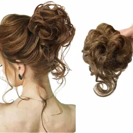 Chignon 100% Human Hair Curly Donut Chignon With Elastic Band Scrunchies Messy Hair Bun Updo Hairpieces Extensions for Women Nonremy