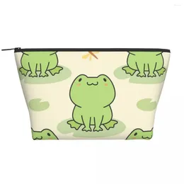 Cosmetic Bags Cute Frog Pattern Trapezoidal Portable Makeup Daily Storage Bag Case For Travel Toiletry Jewellery